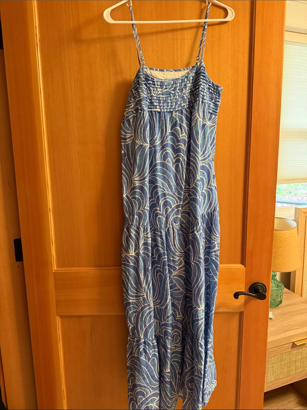 Blue Wave-Print womens One-Piece Dress